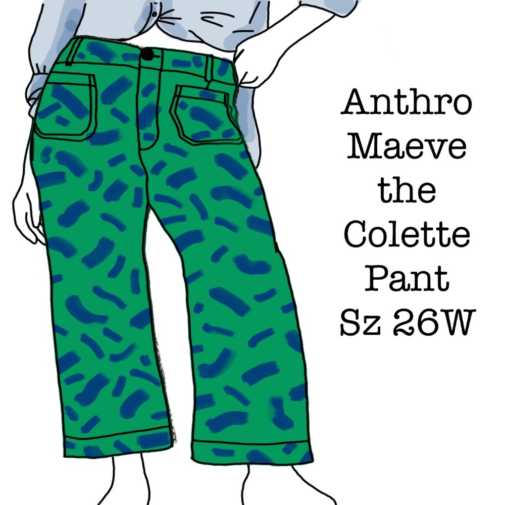Anthropologie Maeve the Colette pants green and navy plus size 26W